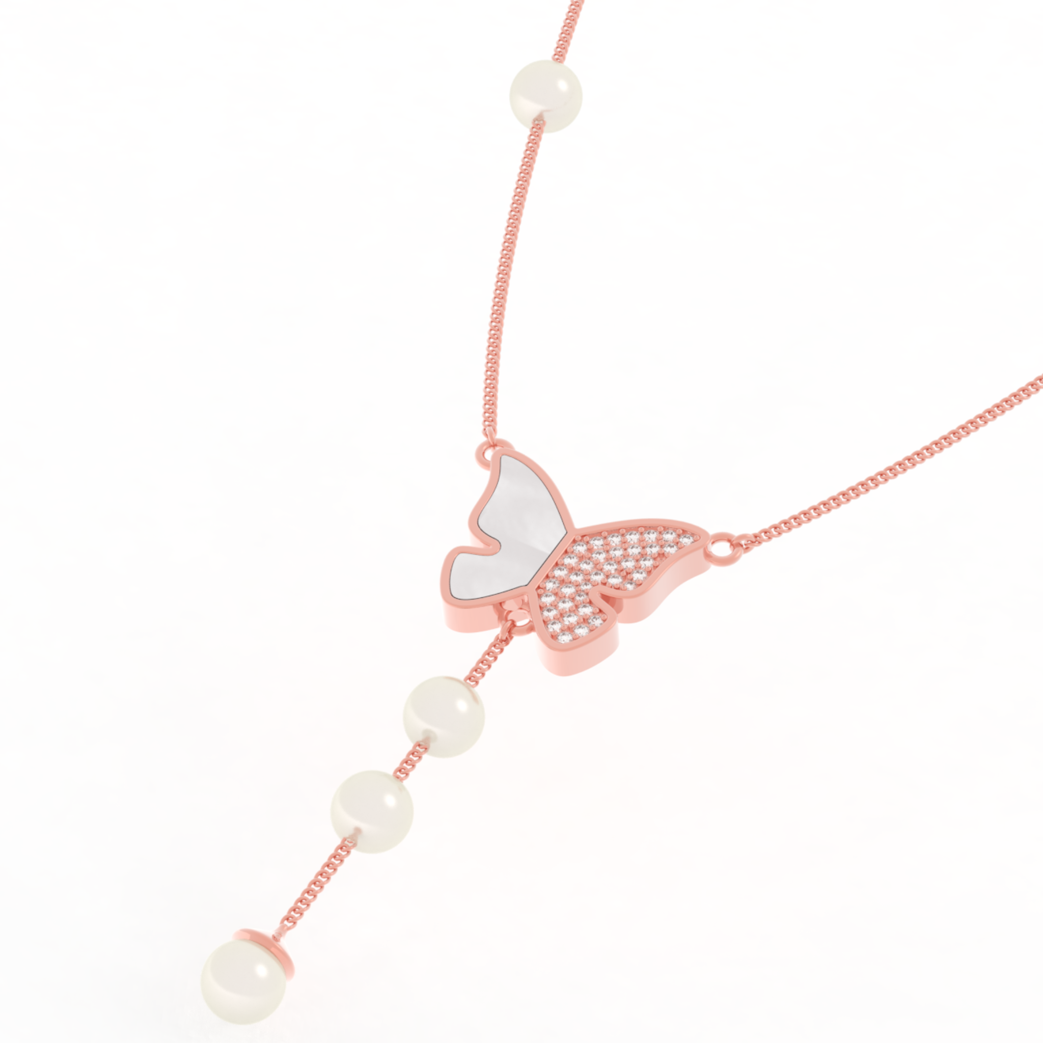 Adorable Butterfly Pearl Y Shape Necklace, Hallmarked 925 Sterling Silver sterlyn 925