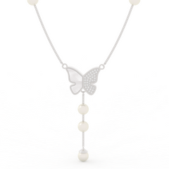 Adorable Butterfly Pearl Y Shape Necklace, Hallmarked 925 Sterling Silver sterlyn 925