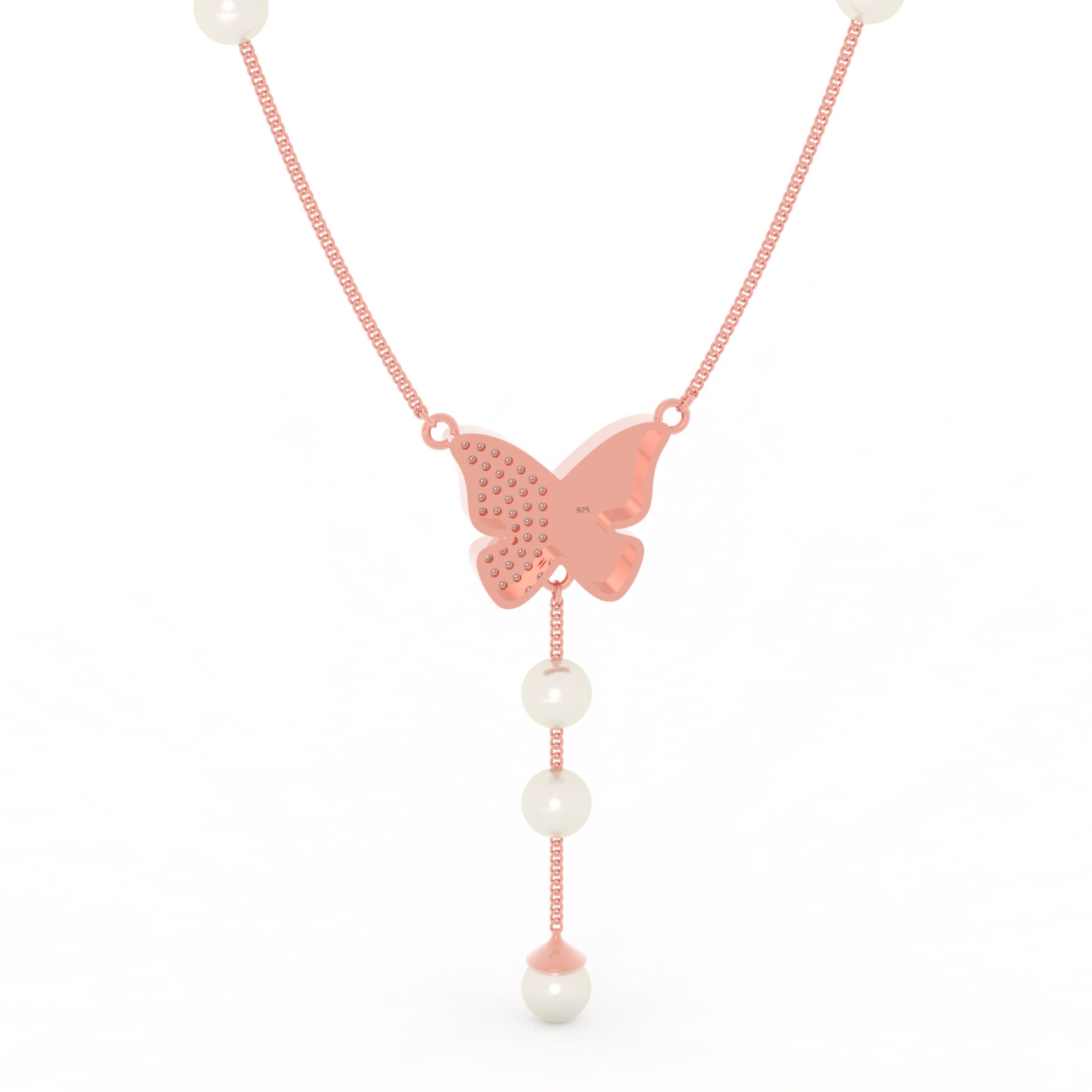 Adorable Butterfly Pearl Y Shape Necklace, Hallmarked 925 Sterling Silver sterlyn 925