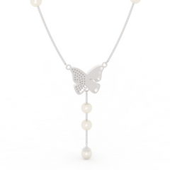 Adorable Butterfly Pearl Y Shape Necklace, Hallmarked 925 Sterling Silver sterlyn 925