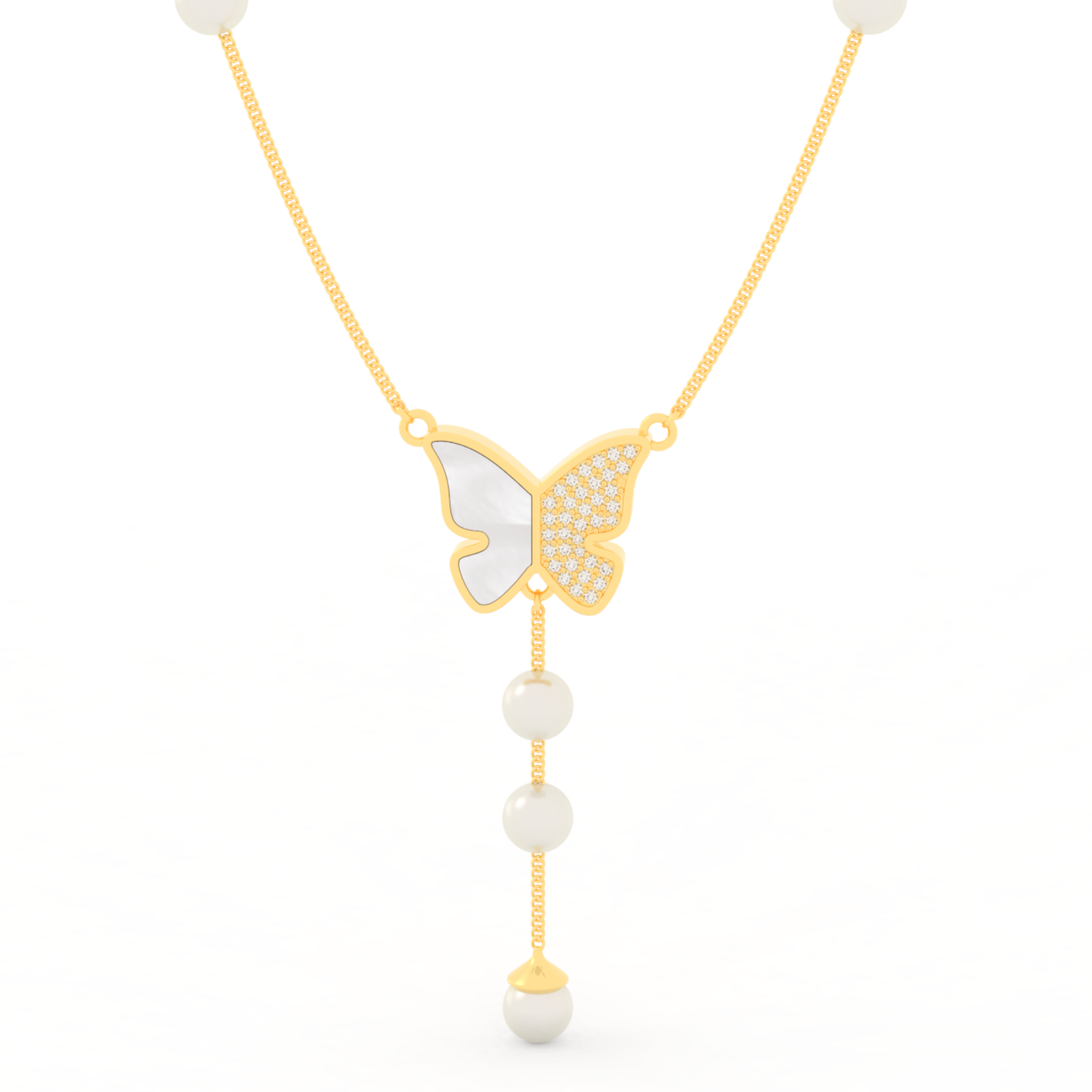 Adorable Butterfly Pearl Y Shape Necklace, Hallmarked 925 Sterling Silver sterlyn 925