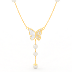 Adorable Butterfly Pearl Y Shape Necklace, Hallmarked 925 Sterling Silver sterlyn 925