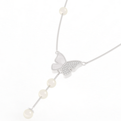 Adorable Butterfly Pearl Y Shape Necklace, Hallmarked 925 Sterling Silver sterlyn 925