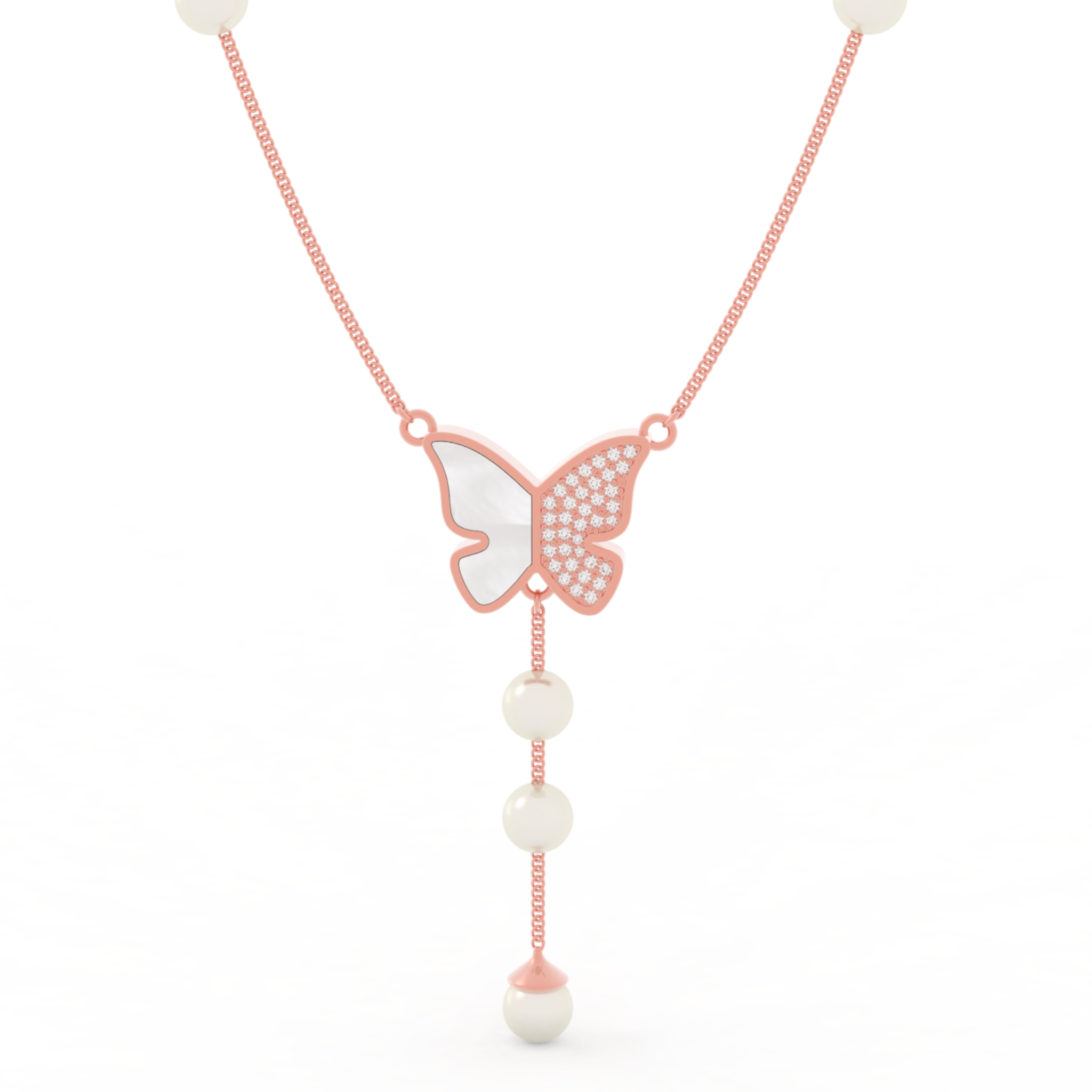 Adorable Butterfly Pearl Y Shape Necklace, Hallmarked 925 Sterling Silver sterlyn 925