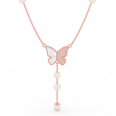 Adorable Butterfly Pearl Y Shape Necklace, Hallmarked 925 Sterling Silver sterlyn 925