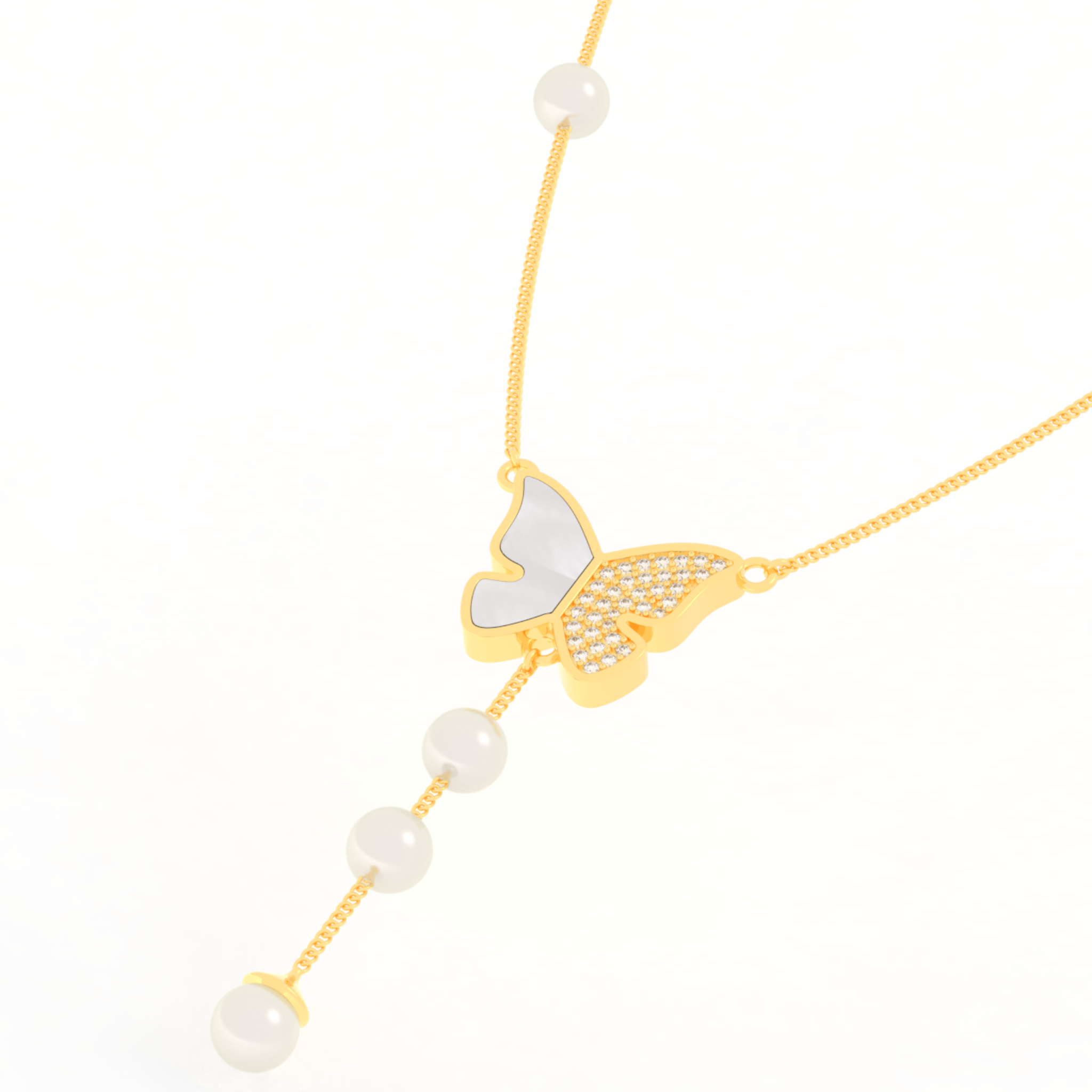 Adorable Butterfly Pearl Y Shape Necklace, Hallmarked 925 Sterling Silver sterlyn 925