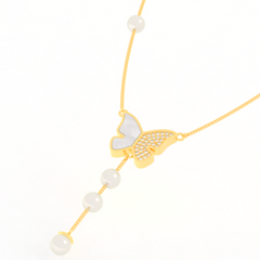 Adorable Butterfly Pearl Y Shape Necklace, Hallmarked 925 Sterling Silver sterlyn 925