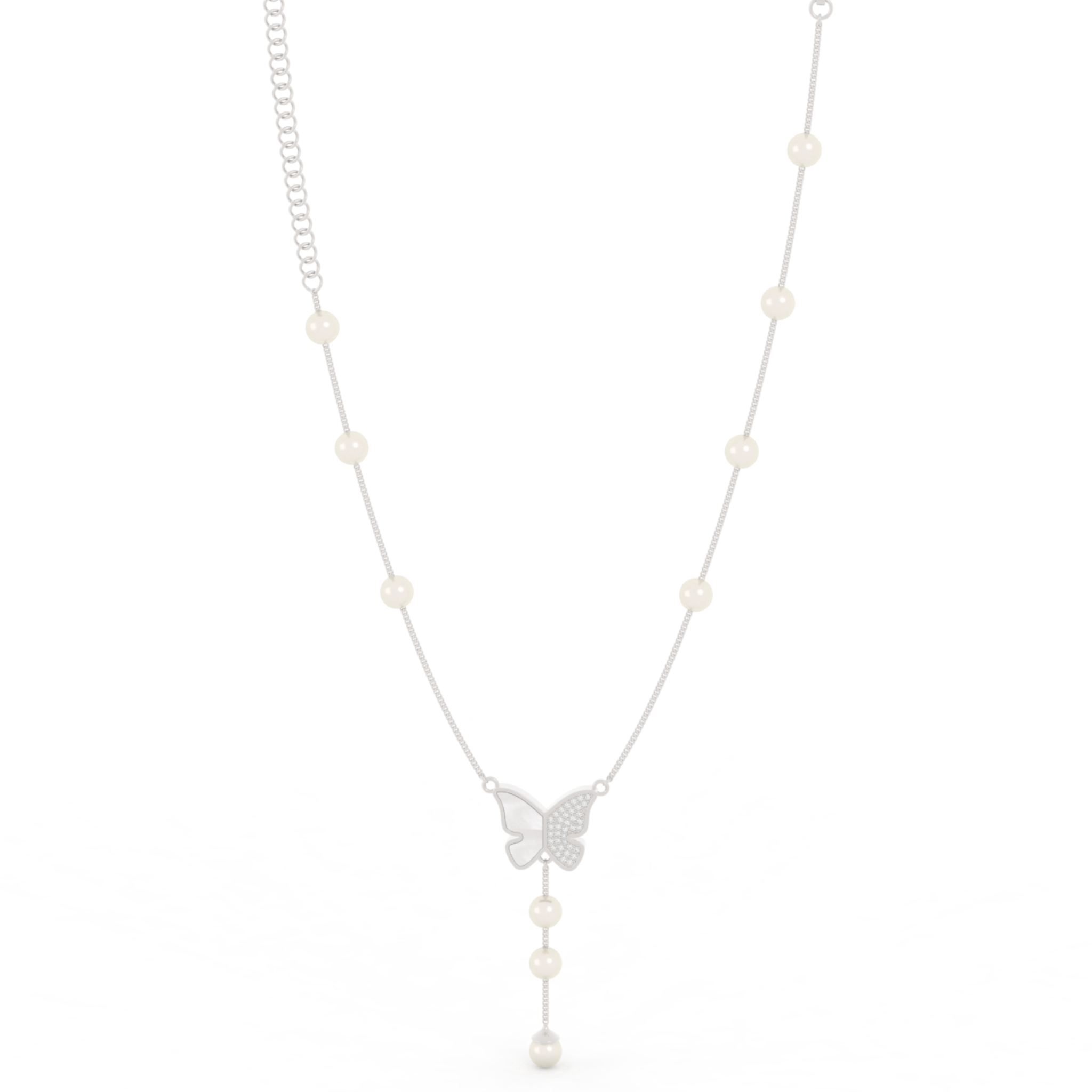 Adorable Butterfly Pearl Y Shape Necklace, Hallmarked 925 Sterling Silver sterlyn 925