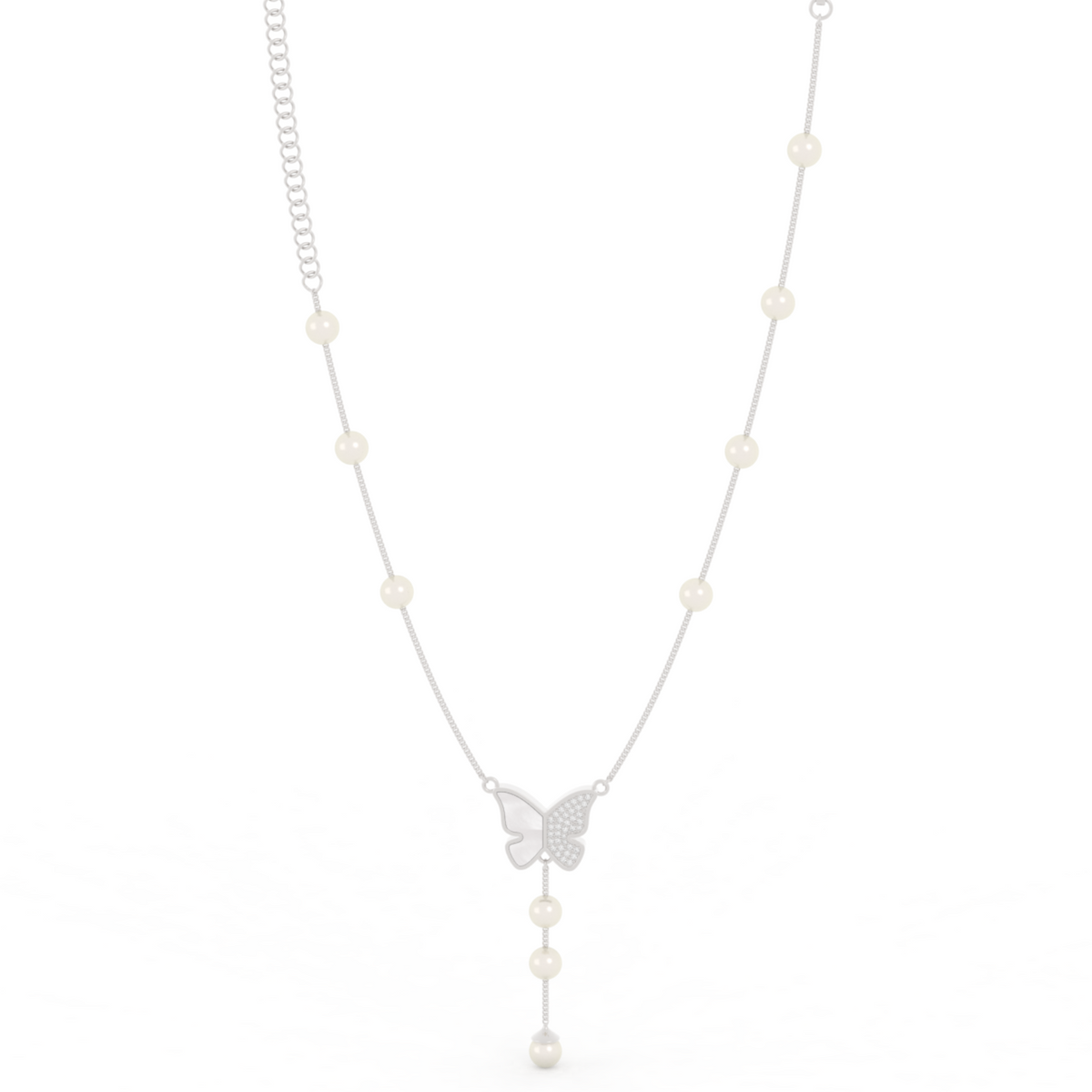 Adorable Butterfly Pearl Y Shape Necklace, Hallmarked 925 Sterling Silver sterlyn 925