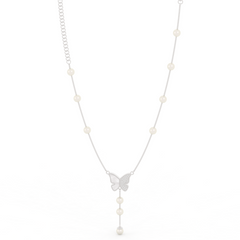 Adorable Butterfly Pearl Y Shape Necklace, Hallmarked 925 Sterling Silver sterlyn 925