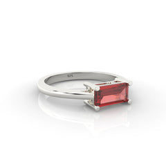 Baguette Cut Garnet Solitaire Ring, Hallmarked 925 Sterling Silver sterlyn 925