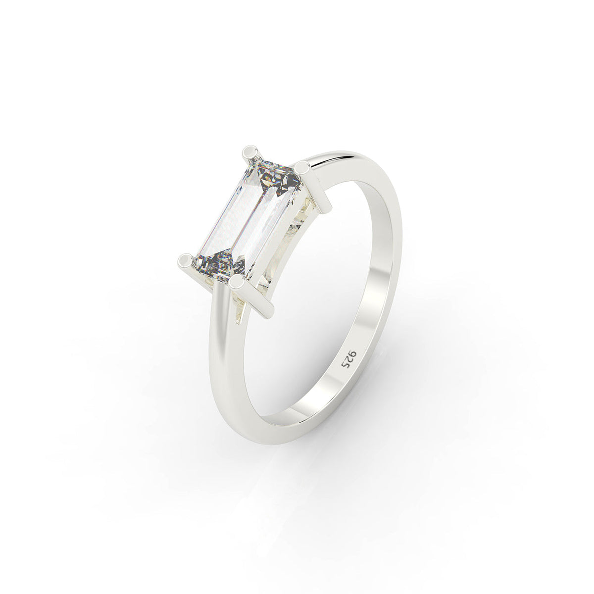 Baguette Cut Solitaire Ring, Hallmarked 925 Sterling Silver sterlyn 925