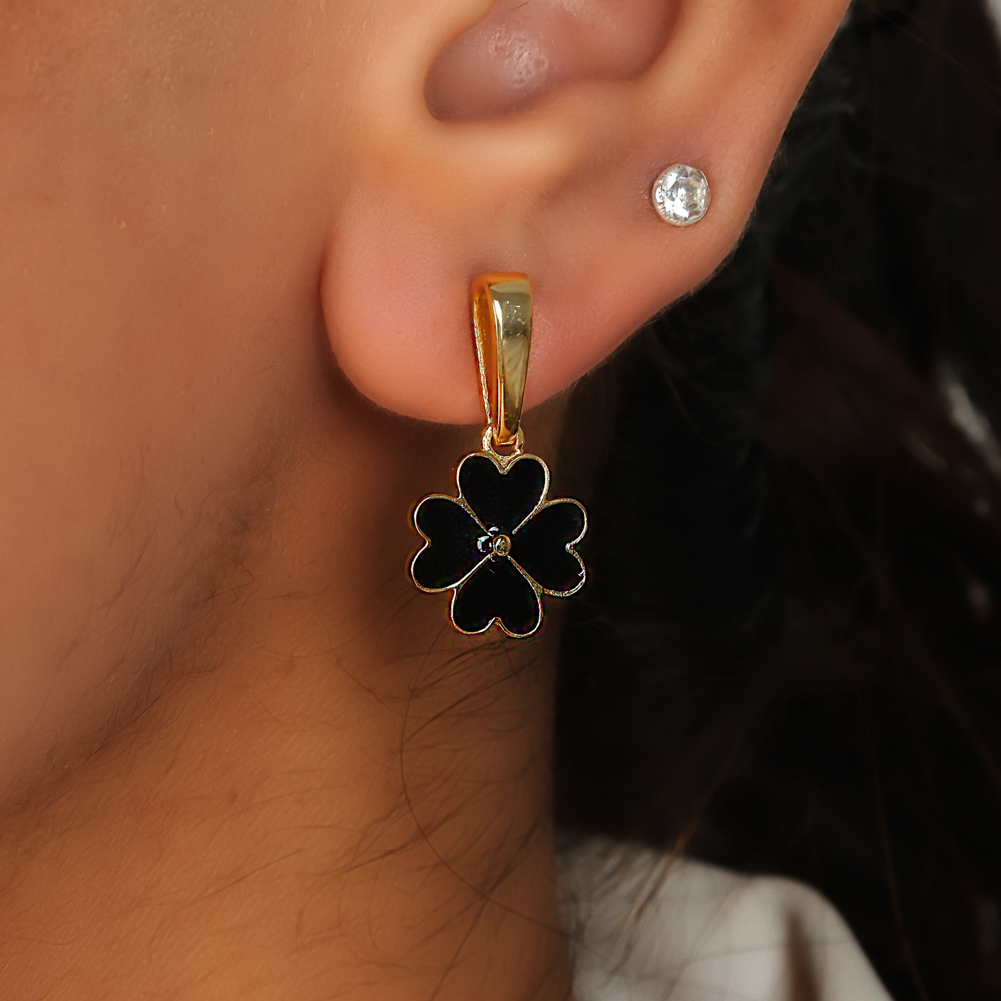 Black Enameling Flower Drop Earrings For Her, Hallmarked 925 Sterling Silver sterlyn 925