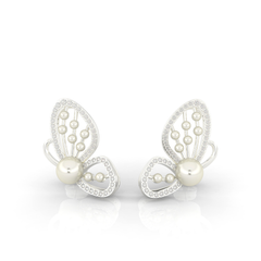 Butterfly Pearl Modern Stud Earrings For Wedding, Hallmarked 925 Sterling Silver sterlyn 925