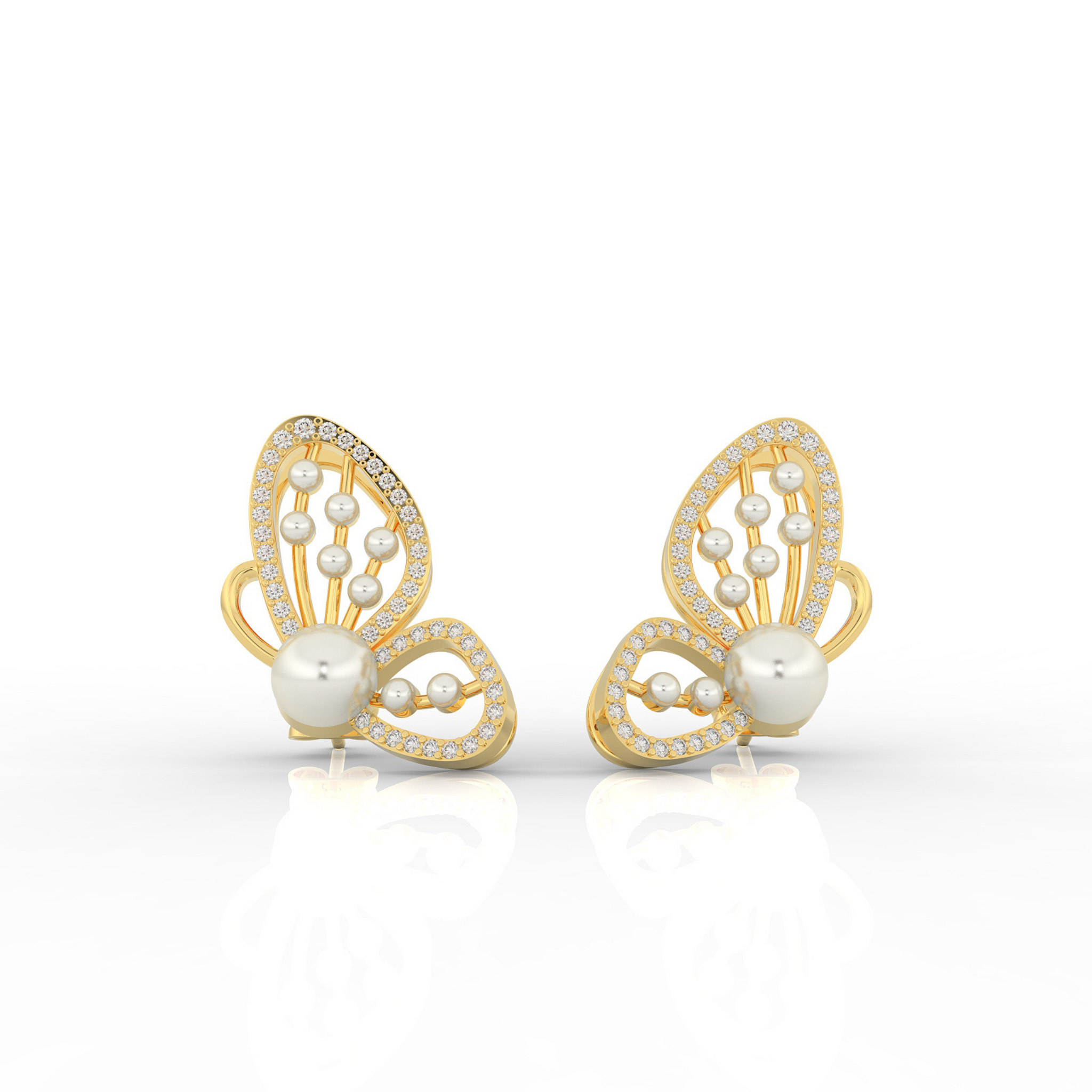 Butterfly Pearl Modern Stud Earrings For Wedding, Hallmarked 925 Sterling Silver sterlyn 925