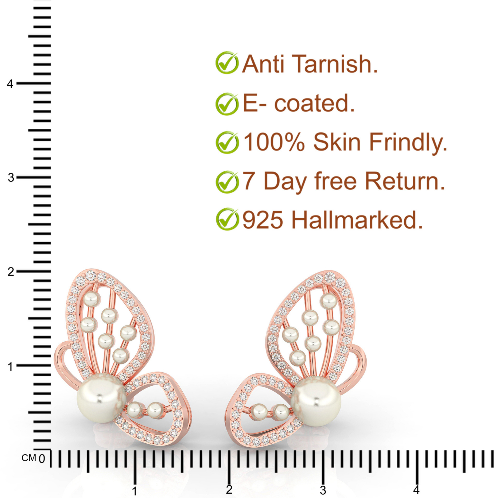 Butterfly Pearl Modern Stud Earrings For Wedding, Hallmarked 925 Sterling Silver sterlyn 925