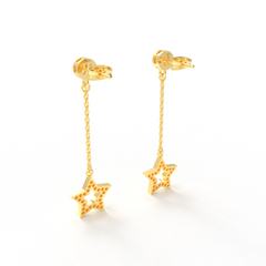 CZ Star Moon Celestial Dangle Chain Earrings, Hallmarked 925 Sterling Silver sterlyn 925