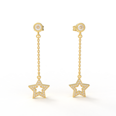 CZ Star Moon Celestial Dangle Chain Earrings, Hallmarked 925 Sterling Silver sterlyn 925