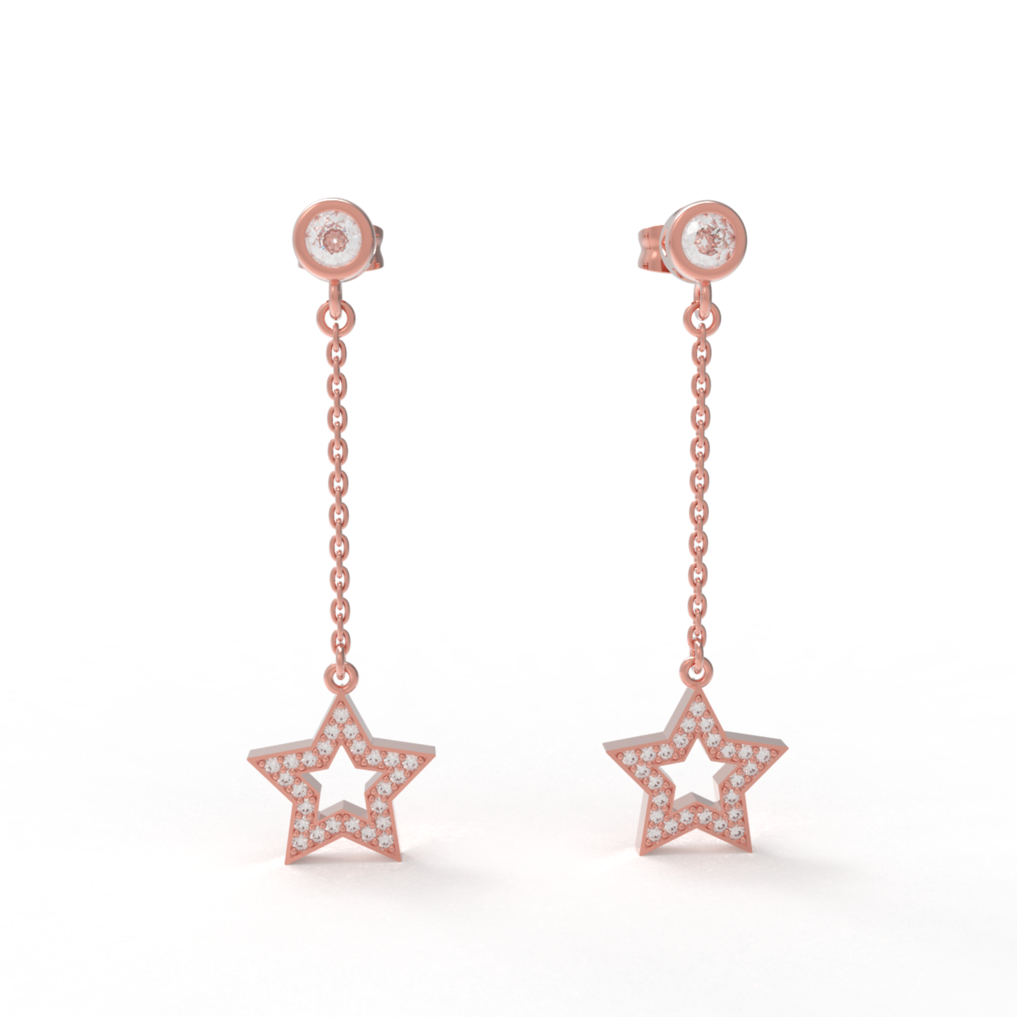 CZ Star Moon Celestial Dangle Chain Earrings, Hallmarked 925 Sterling Silver sterlyn 925