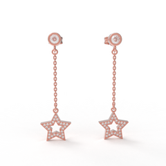 CZ Star Moon Celestial Dangle Chain Earrings, Hallmarked 925 Sterling Silver sterlyn 925