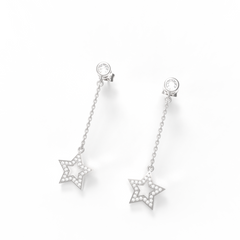 CZ Star Moon Celestial Dangle Chain Earrings, Hallmarked 925 Sterling Silver sterlyn 925