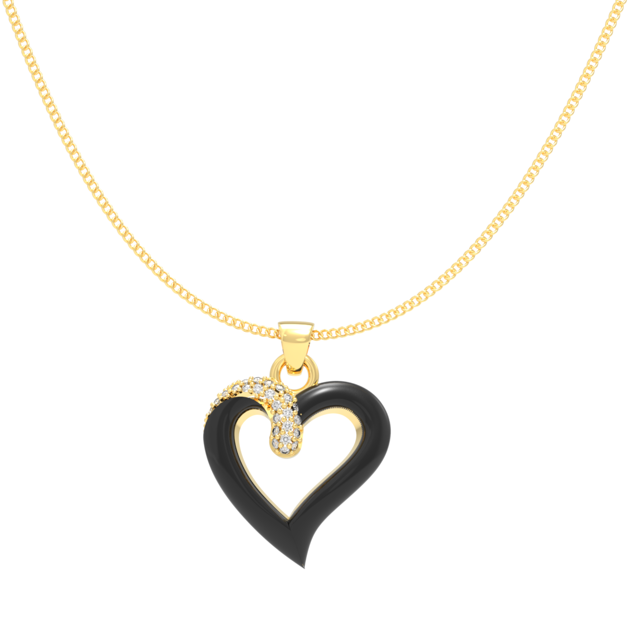 Chic Black Heart Pendant With Chain, Hallmarked 925 Sterling Silver sterlyn 925