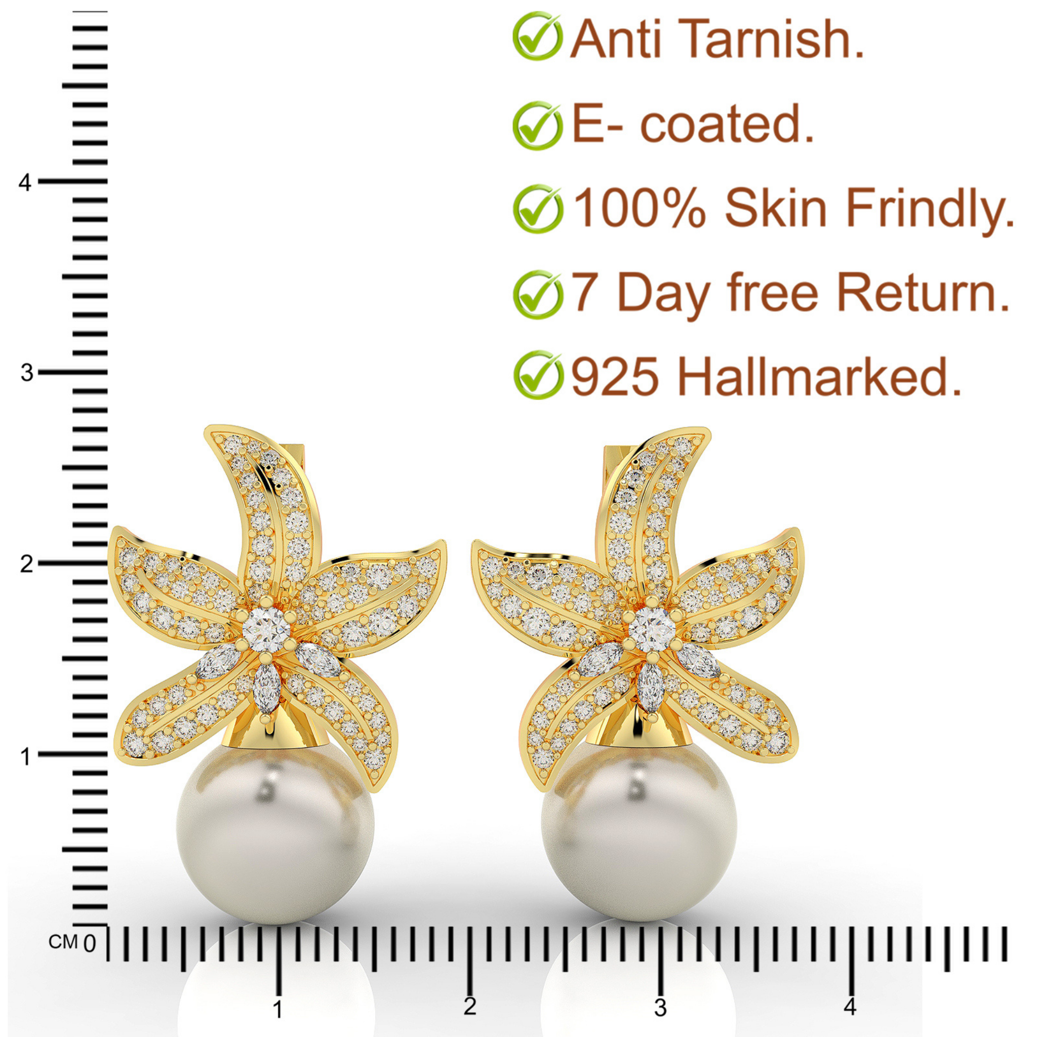 Cocktail Star Fish Pearl Dangle Earrings, Hallmarked 925 Sterling Silver sterlyn 925