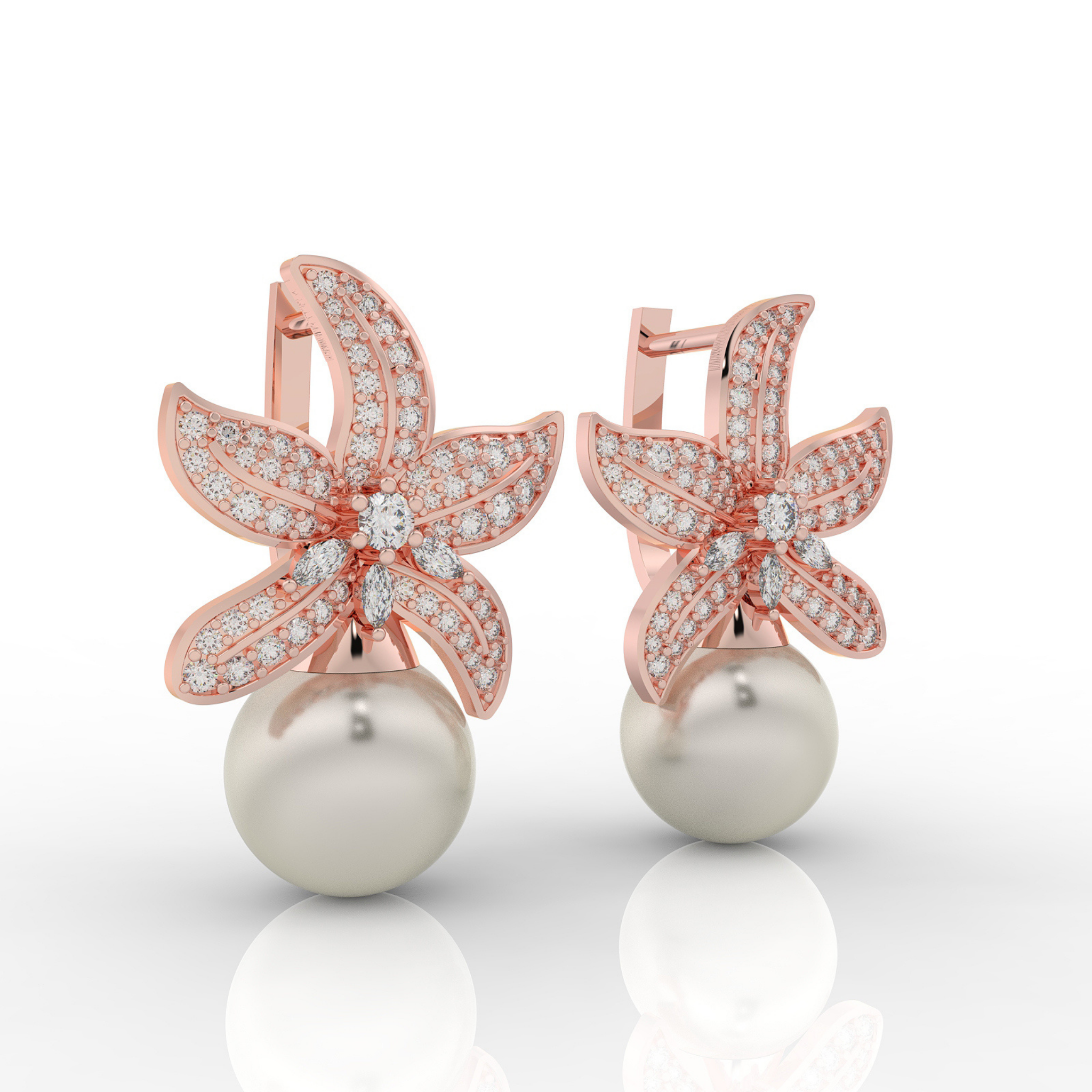 Cocktail Star Fish Pearl Dangle Earrings, Hallmarked 925 Sterling Silver sterlyn 925