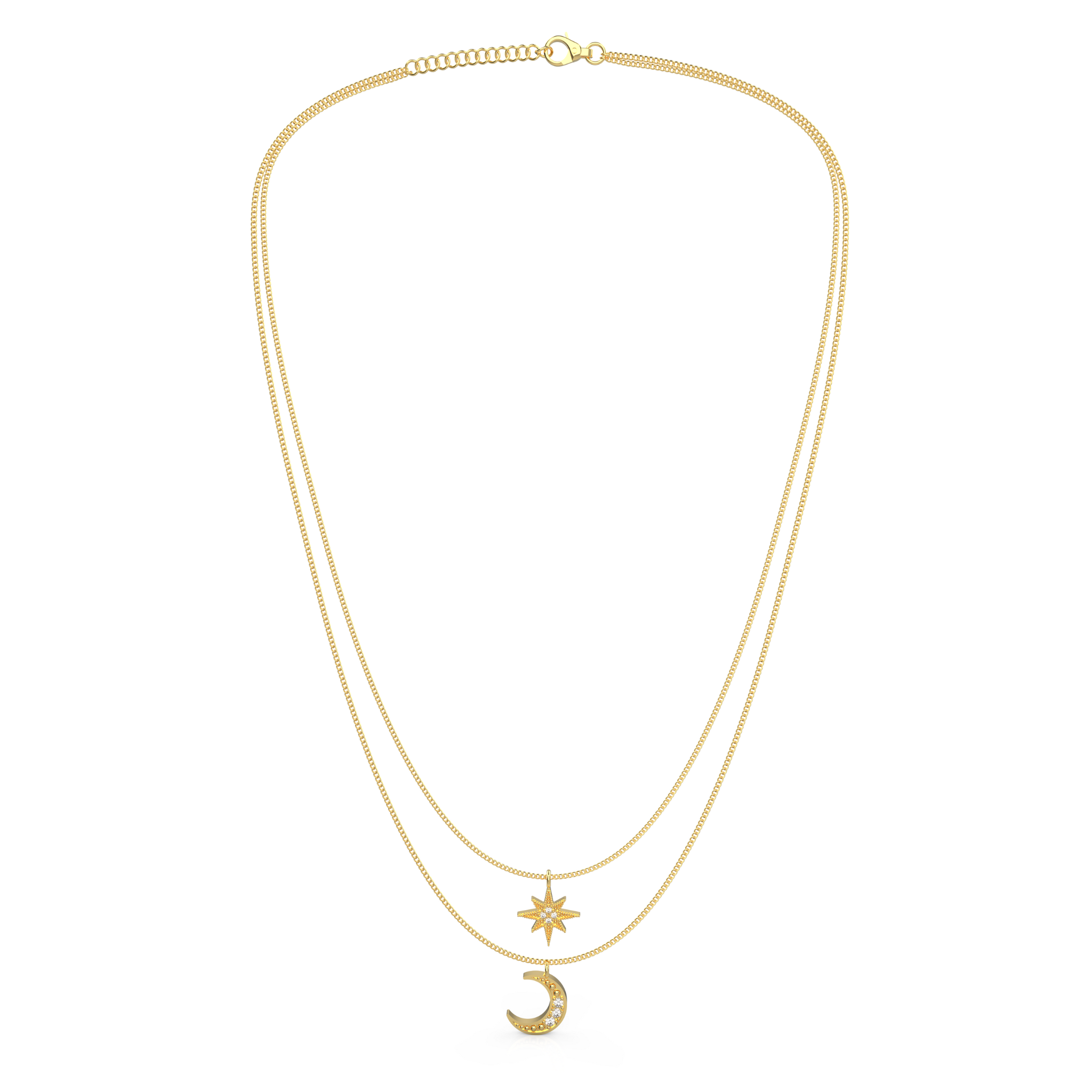 Crescent Moon Star Pendant With Chain, Hallmarked 925 Sterling Silver sterlyn 925