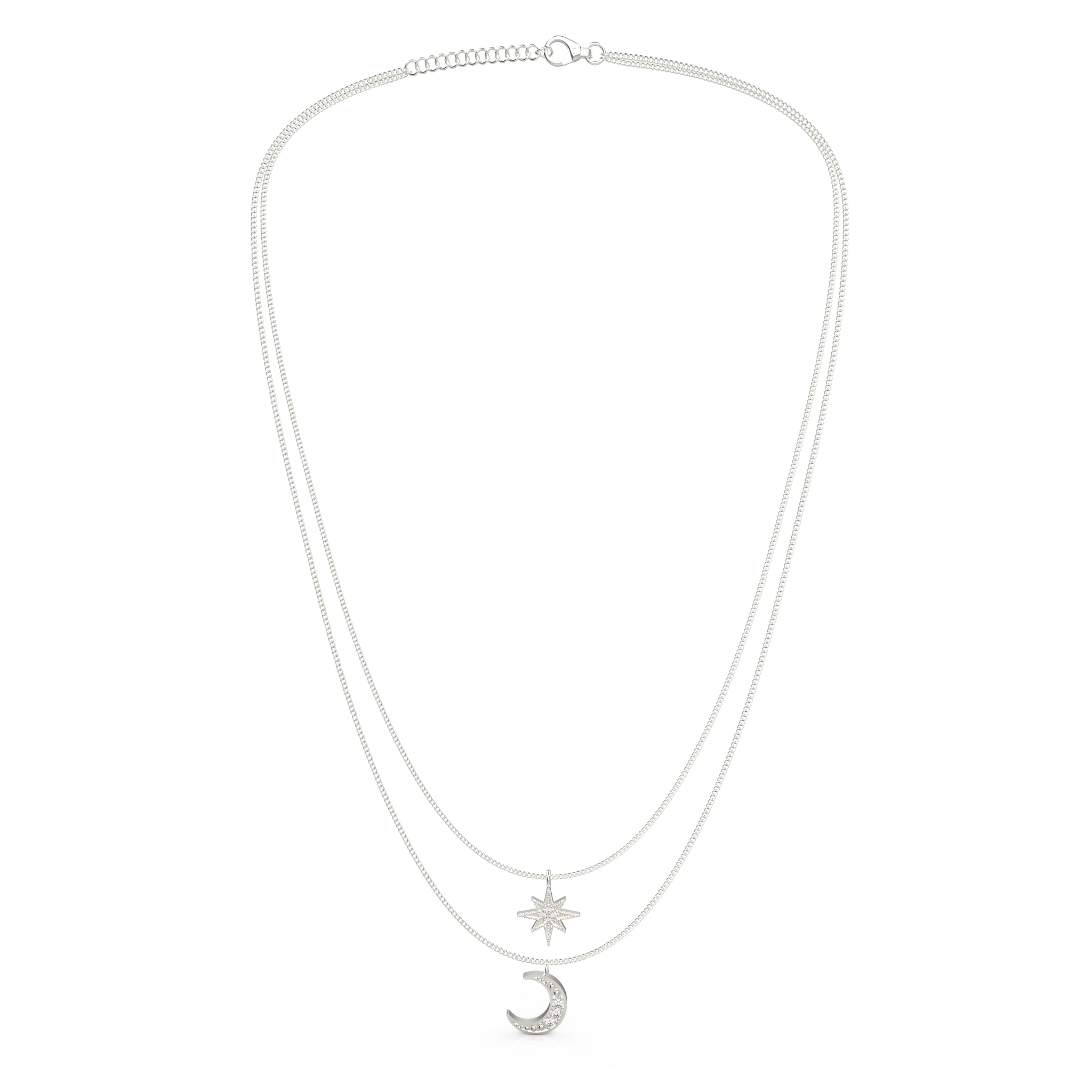 Crescent Moon Star Pendant With Chain, Hallmarked 925 Sterling Silver sterlyn 925