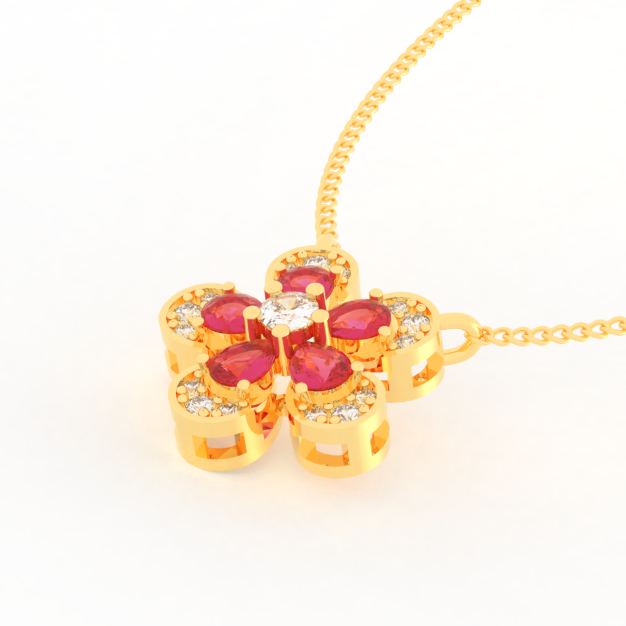 Daisy Flower Ruby Pendant With Chain, Hallmarked 925 Sterling Silver sterlyn 925