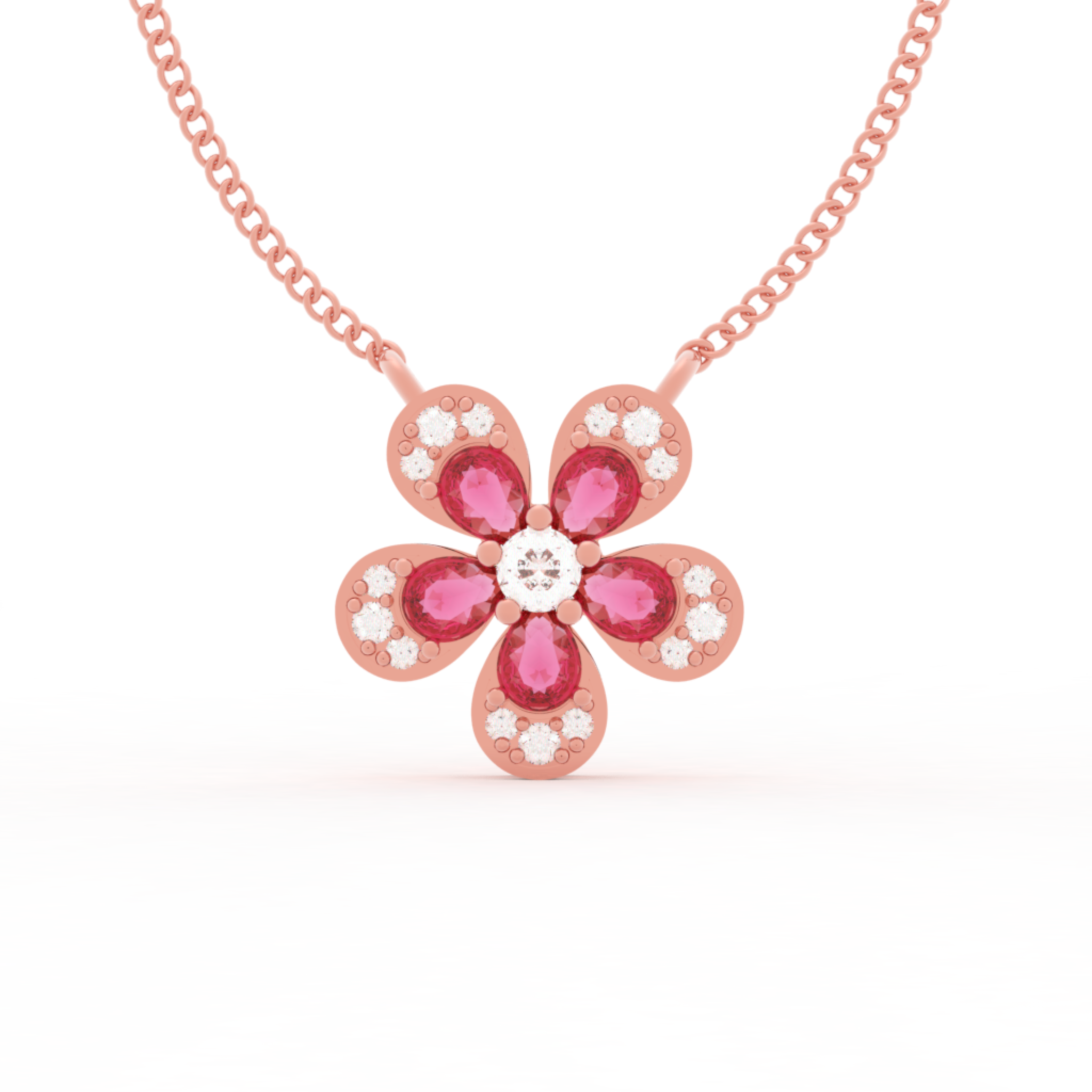 Daisy Flower Ruby Pendant With Chain, Hallmarked 925 Sterling Silver sterlyn 925