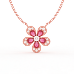 Daisy Flower Ruby Pendant With Chain, Hallmarked 925 Sterling Silver sterlyn 925