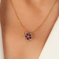 Daisy Flower Ruby Pendant With Chain, Hallmarked 925 Sterling Silver sterlyn 925