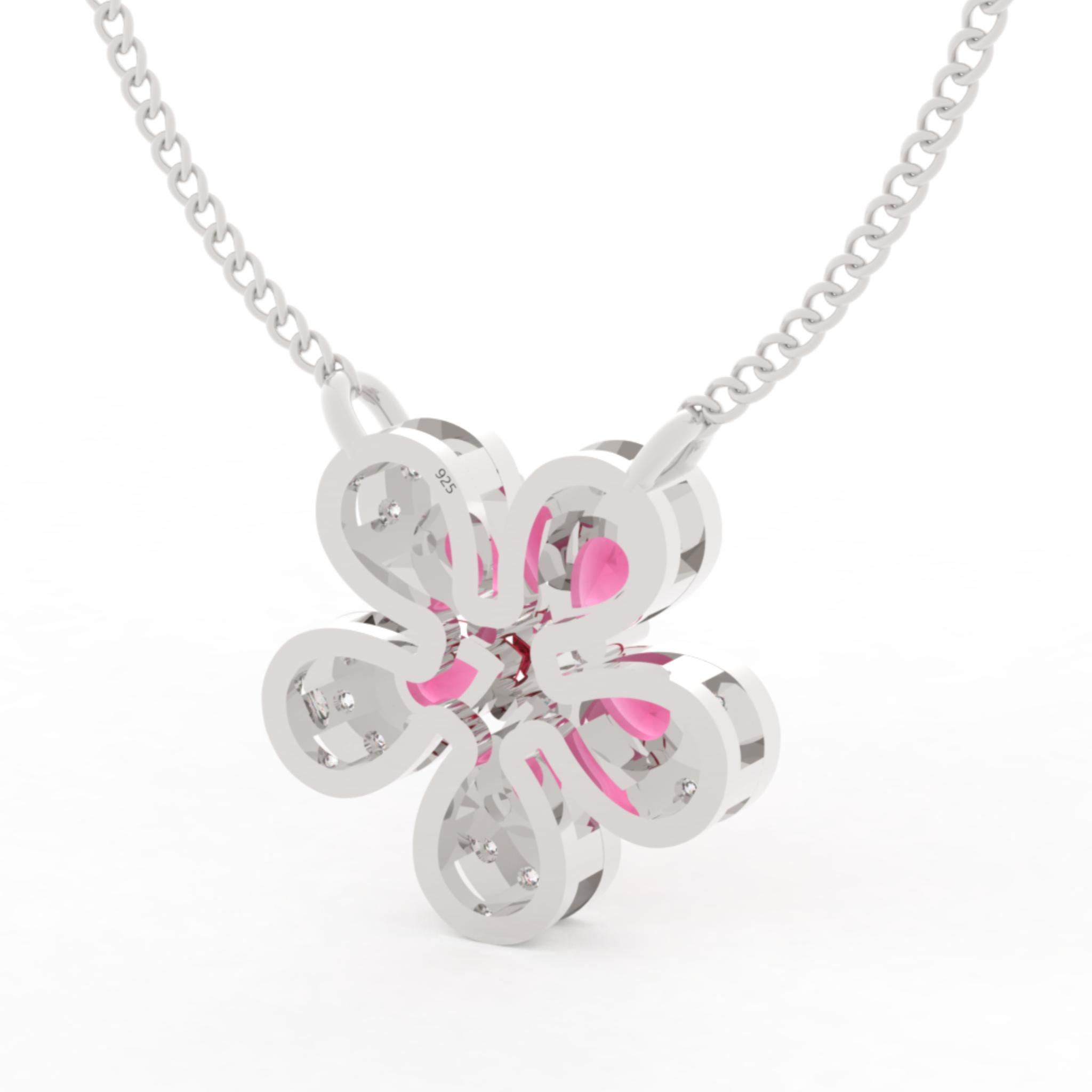 Daisy Flower Ruby Pendant With Chain, Hallmarked 925 Sterling Silver sterlyn 925