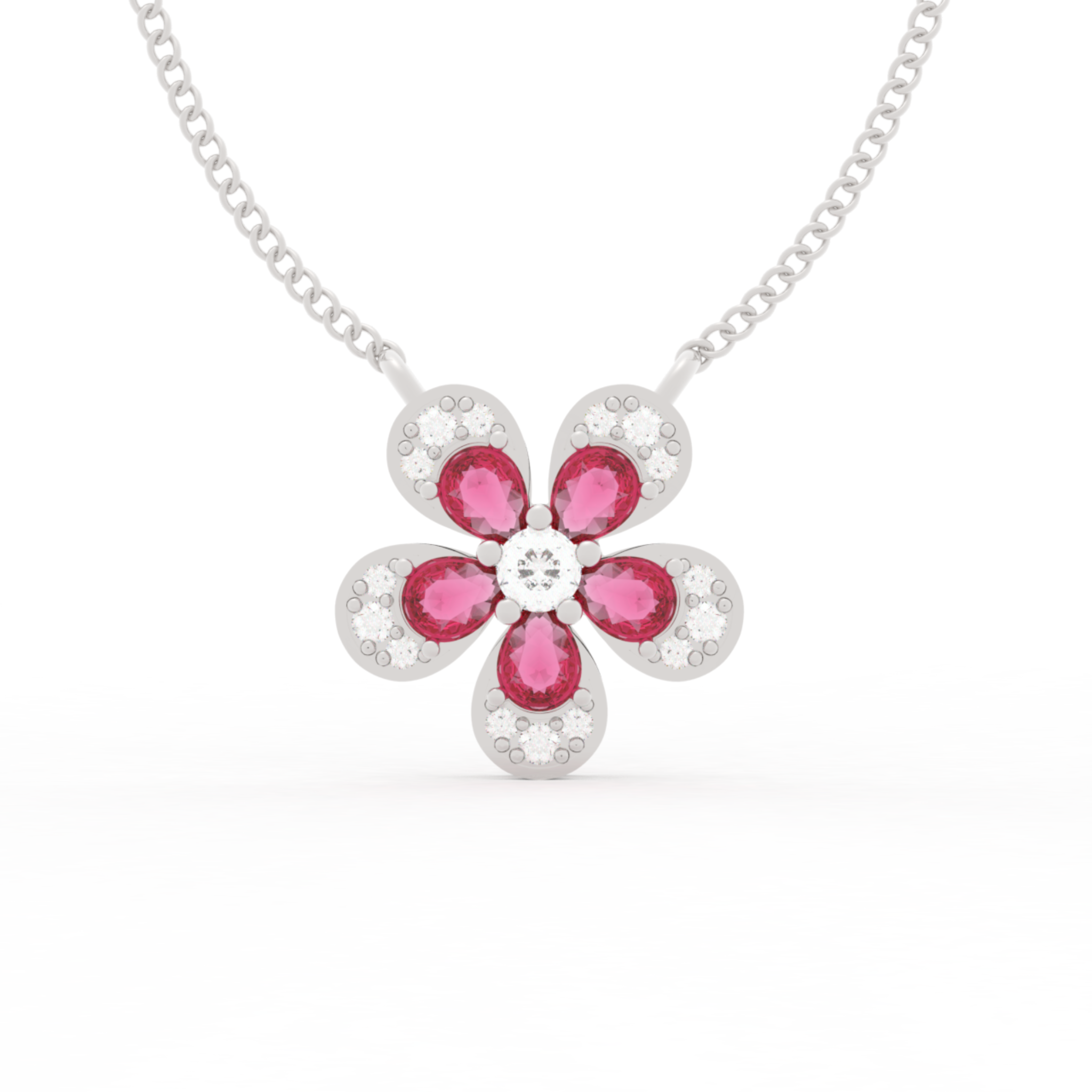 Daisy Flower Ruby Pendant With Chain, Hallmarked 925 Sterling Silver sterlyn 925