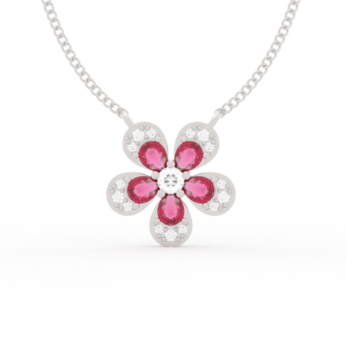 Daisy Flower Ruby Pendant With Chain, Hallmarked 925 Sterling Silver sterlyn 925