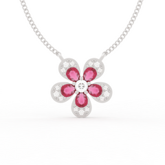 Daisy Flower Ruby Pendant With Chain, Hallmarked 925 Sterling Silver sterlyn 925