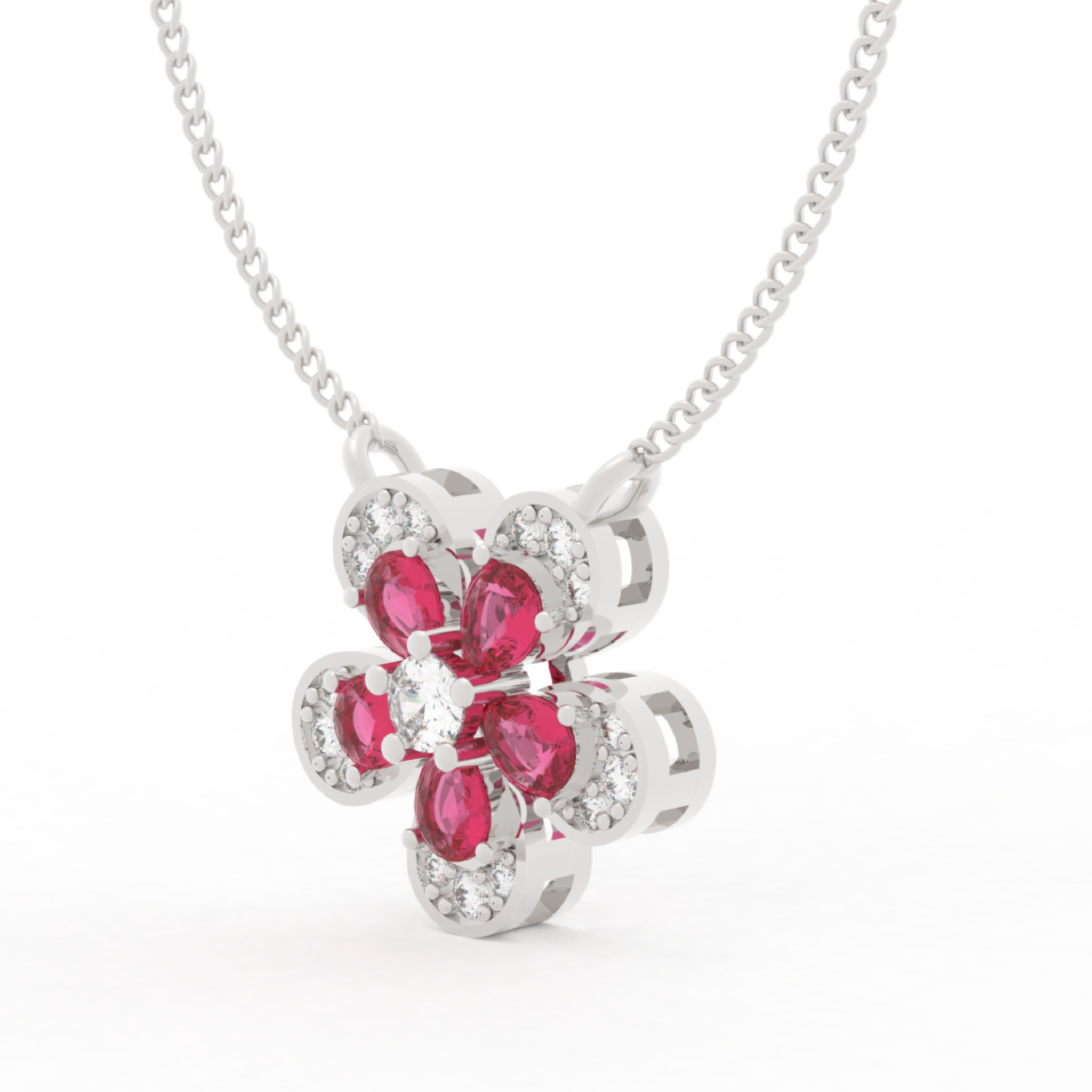 Daisy Flower Ruby Pendant With Chain, Hallmarked 925 Sterling Silver sterlyn 925