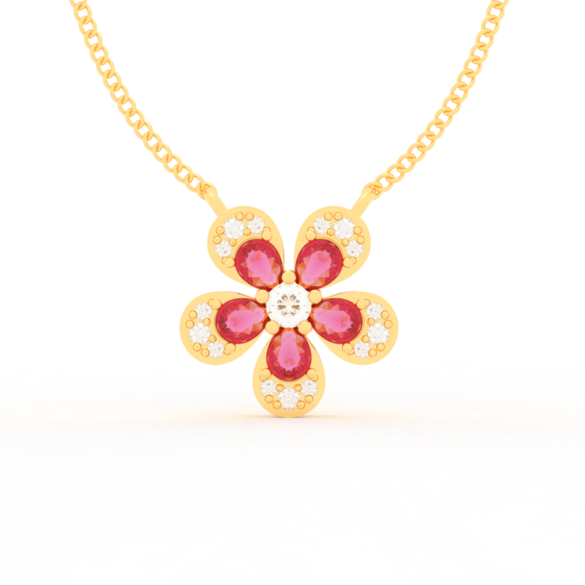 Daisy Flower Ruby Pendant With Chain, Hallmarked 925 Sterling Silver sterlyn 925