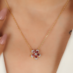 Daisy Flower Ruby Pendant With Chain, Hallmarked 925 Sterling Silver sterlyn 925