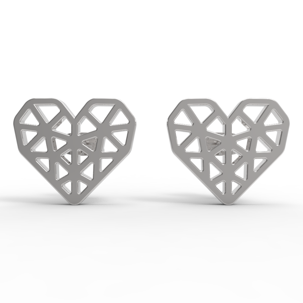 Geometrical Heart Shape Stud Earrings, Hallmarked 925 Sterling Silver sterlyn 925