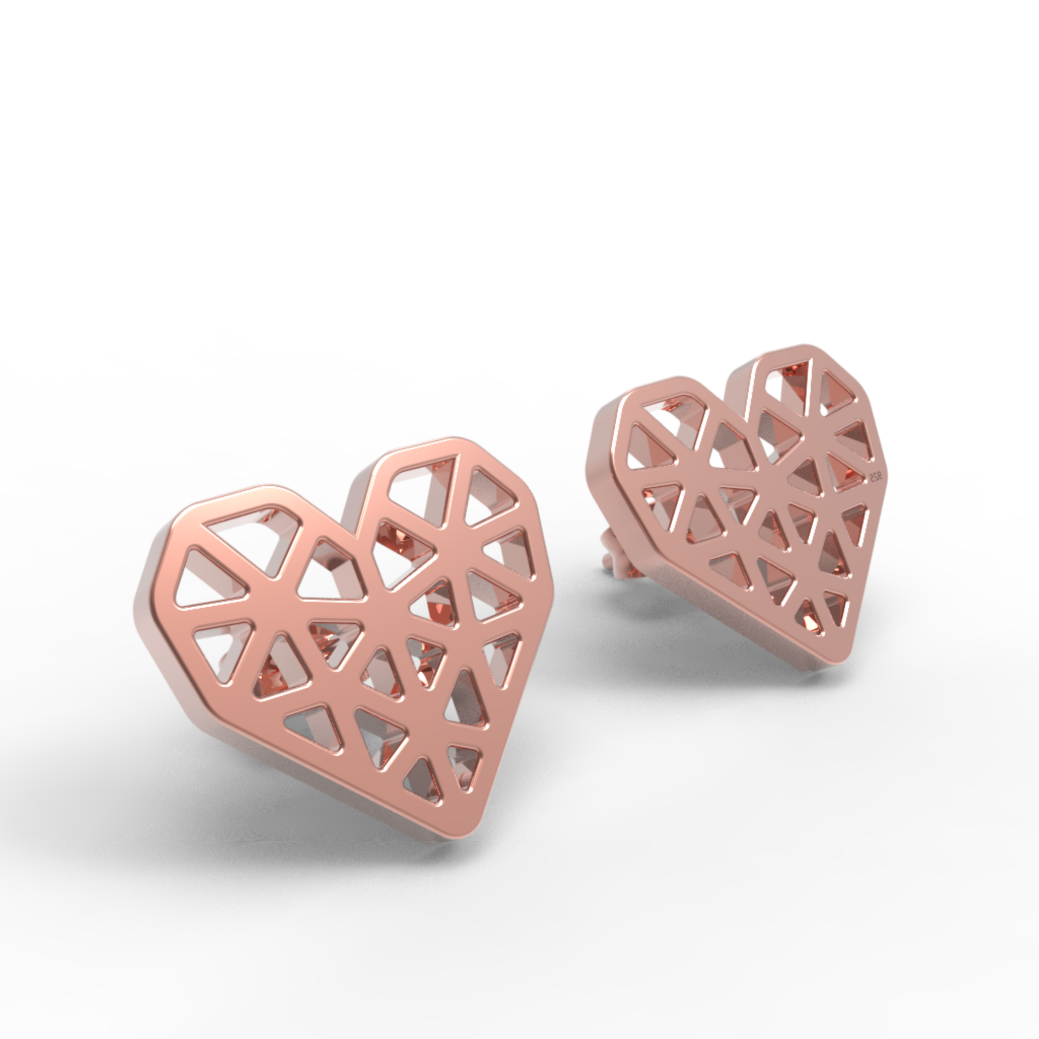 Geometrical Heart Shape Stud Earrings, Hallmarked 925 Sterling Silver sterlyn 925