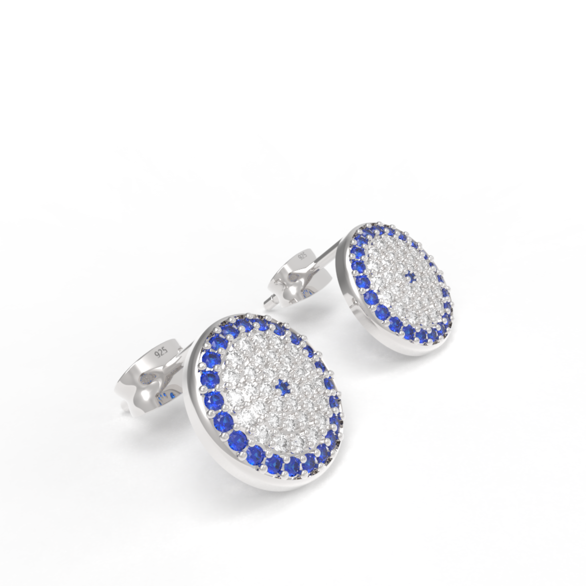 Handcrafted Evil Eye Round Statement Stud Earrings, Hallmarked 925 Sterling Silver sterlyn 925