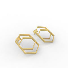 Hexagon Chic Gold Plated Earrings, Hallmarked 925 Sterling Silver sterlyn 925