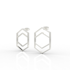 Hexagon Chic Gold Plated Earrings, Hallmarked 925 Sterling Silver sterlyn 925