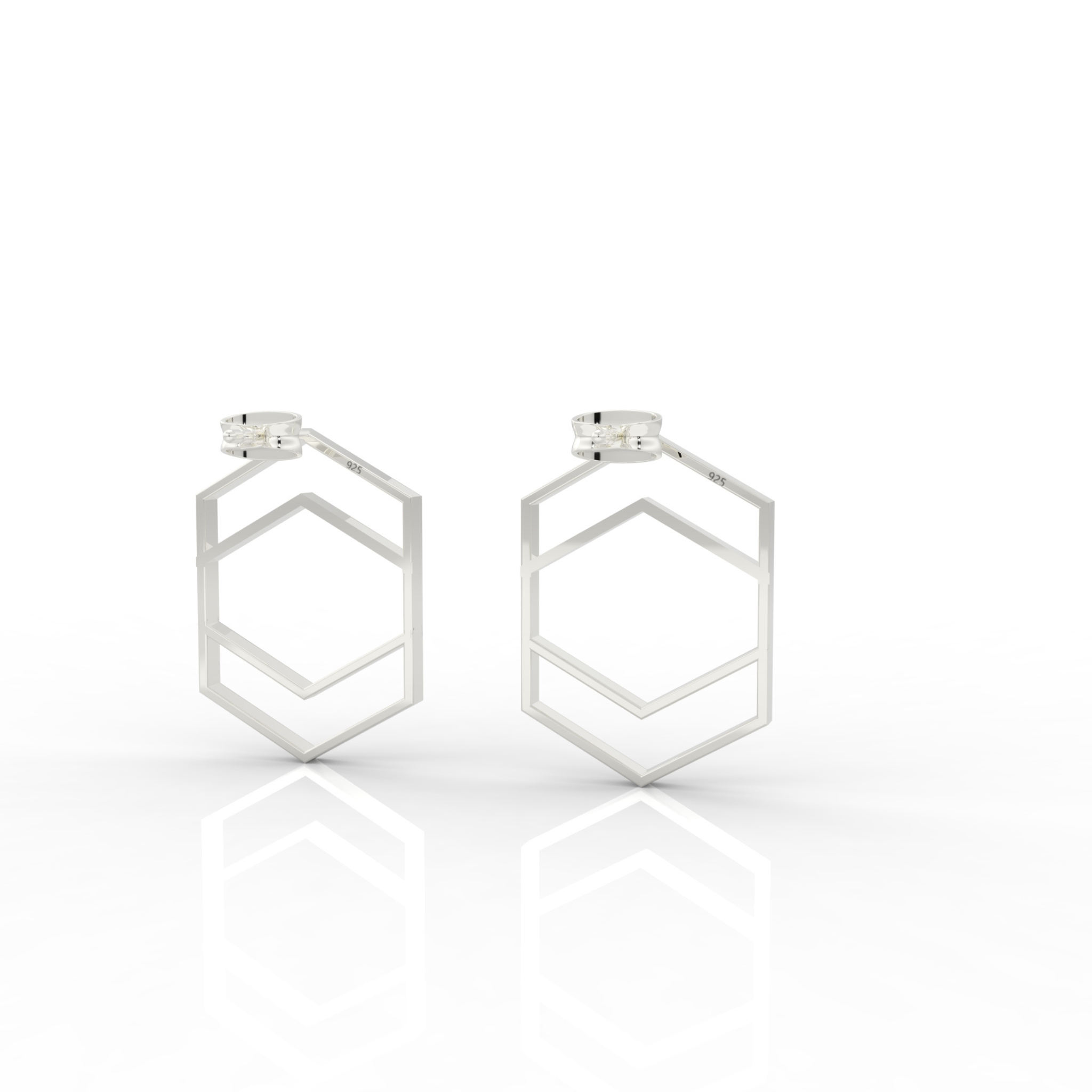 Hexagon Chic Gold Plated Earrings, Hallmarked 925 Sterling Silver sterlyn 925