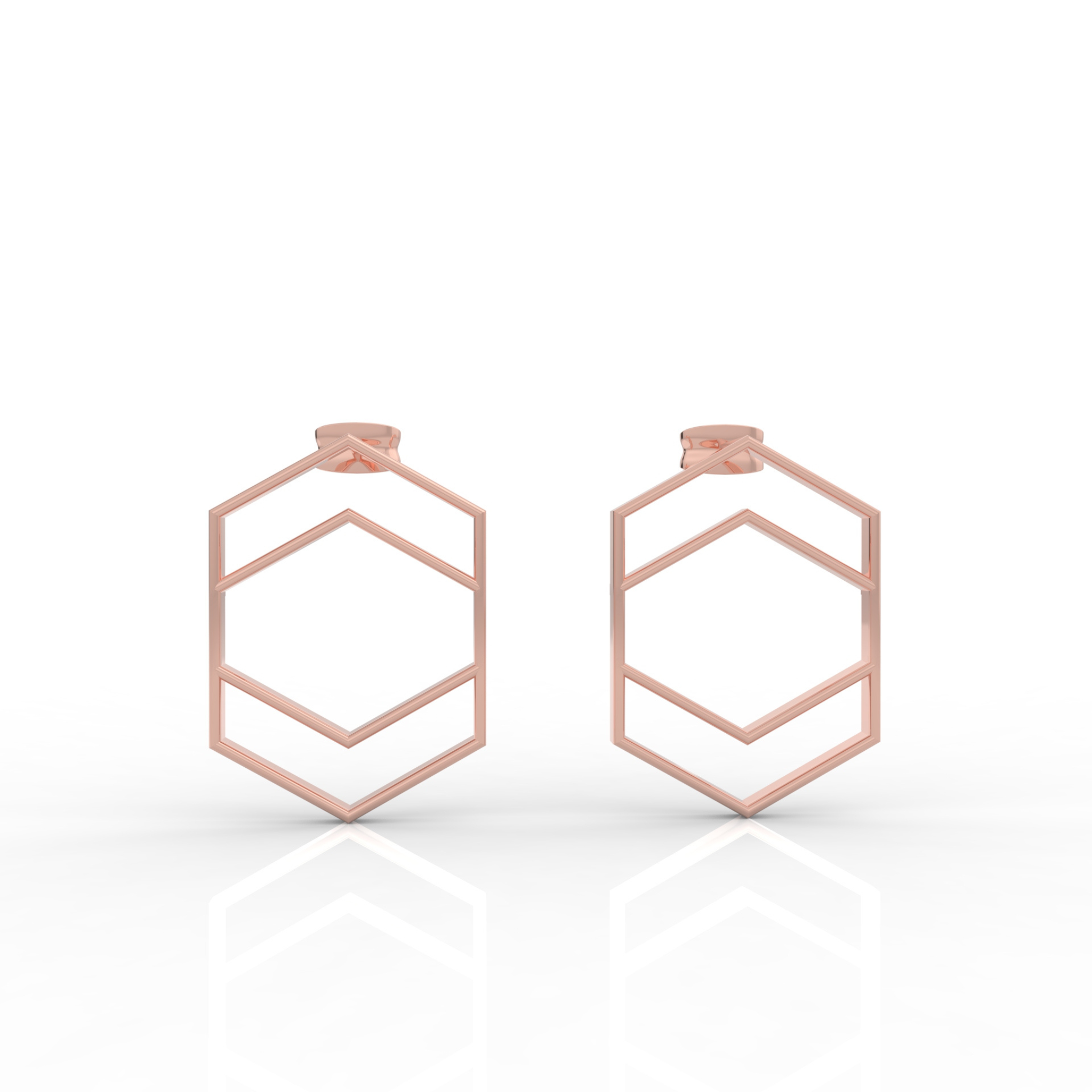 Hexagon Chic Gold Plated Earrings, Hallmarked 925 Sterling Silver sterlyn 925