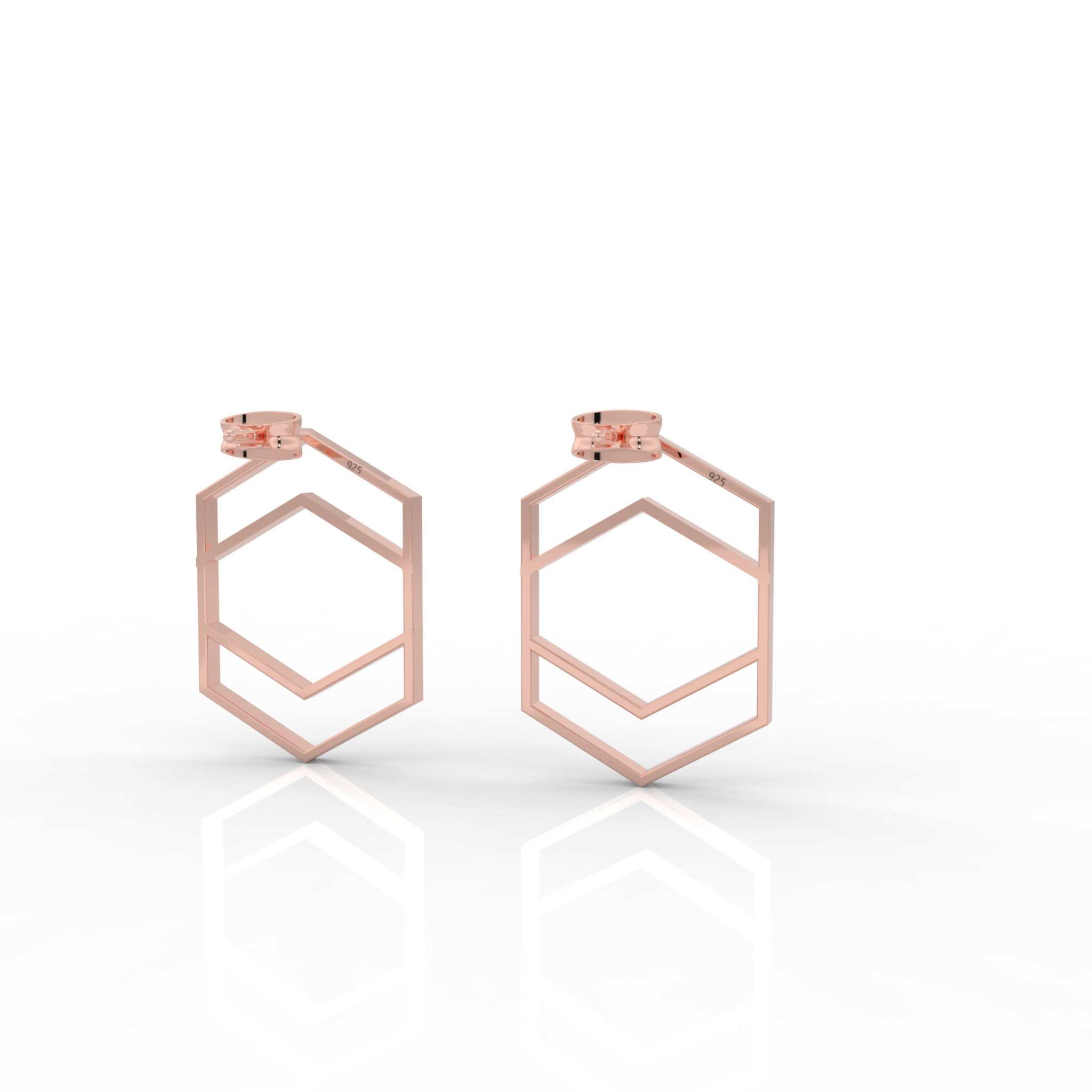 Hexagon Chic Gold Plated Earrings, Hallmarked 925 Sterling Silver sterlyn 925