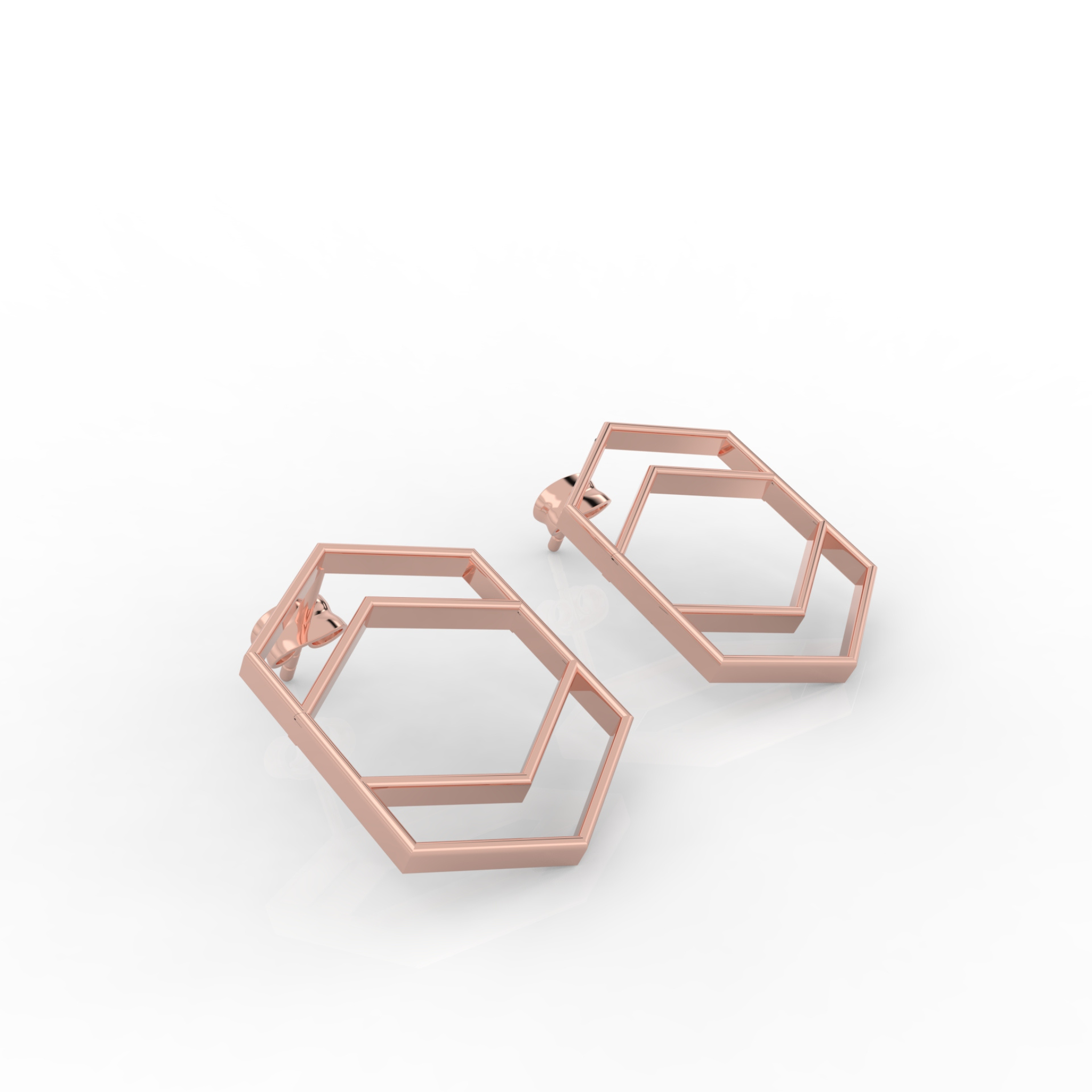 Hexagon Chic Gold Plated Earrings, Hallmarked 925 Sterling Silver sterlyn 925